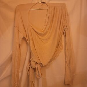Women's Tie-Waist Draped Long-Sleeve Top - Cream